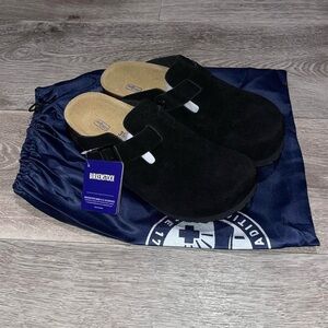 Black suede Soft Footbed Birkenstock Boston clogs